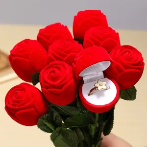 Red Velvet Rose Ring Box  Perfect Jewelry Display Gift