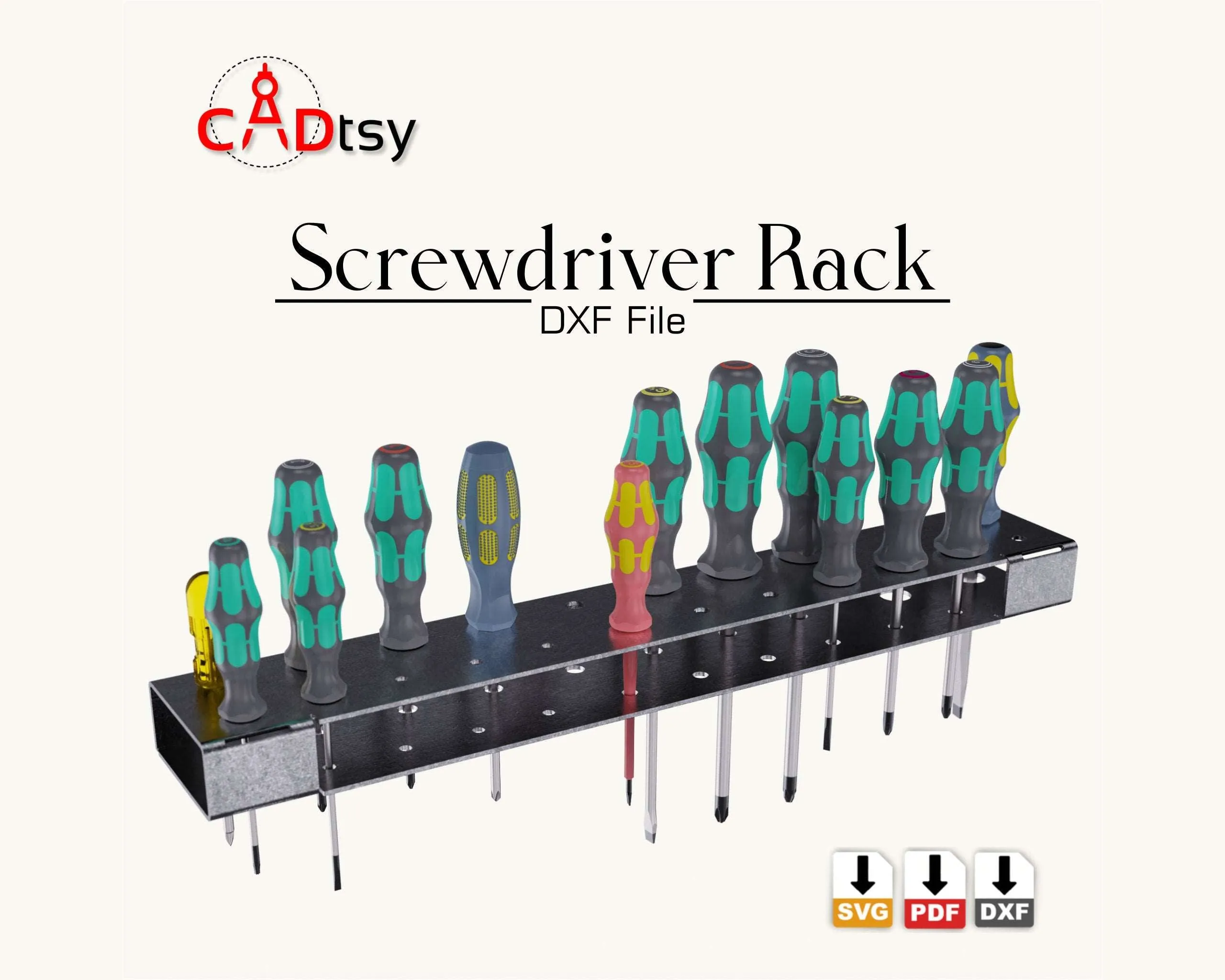 Screwdriver Wall Rack DXF / SVG - CNC Laser / Plasma Cut Files, Workshop Organizer