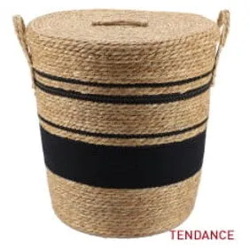 Straw And Cotton Storage Baskets - Natural/Black - Various Sizes