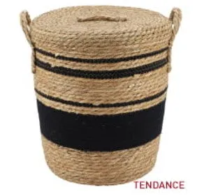 Straw And Cotton Storage Baskets - Natural/Black - Various Sizes