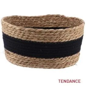 Straw And Cotton Storage Baskets - Natural/Black - Various Sizes