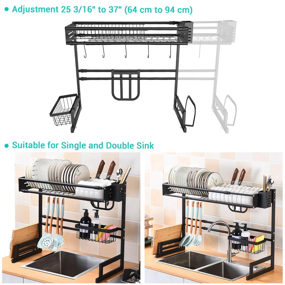 TheLAShop Large Over The Sink Dish Drying Rack 2-Tier (23.6"-35.4")