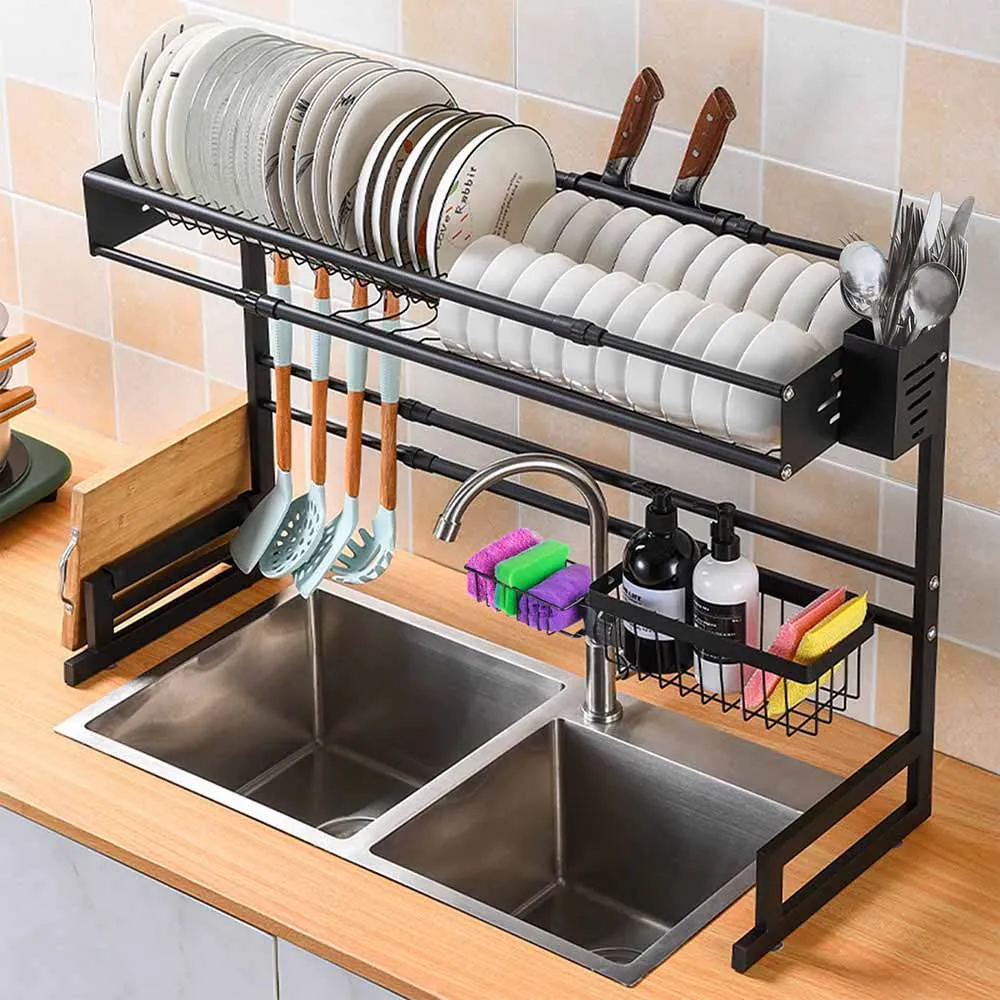 TheLAShop Large Over The Sink Dish Drying Rack 2-Tier (23.6"-35.4")