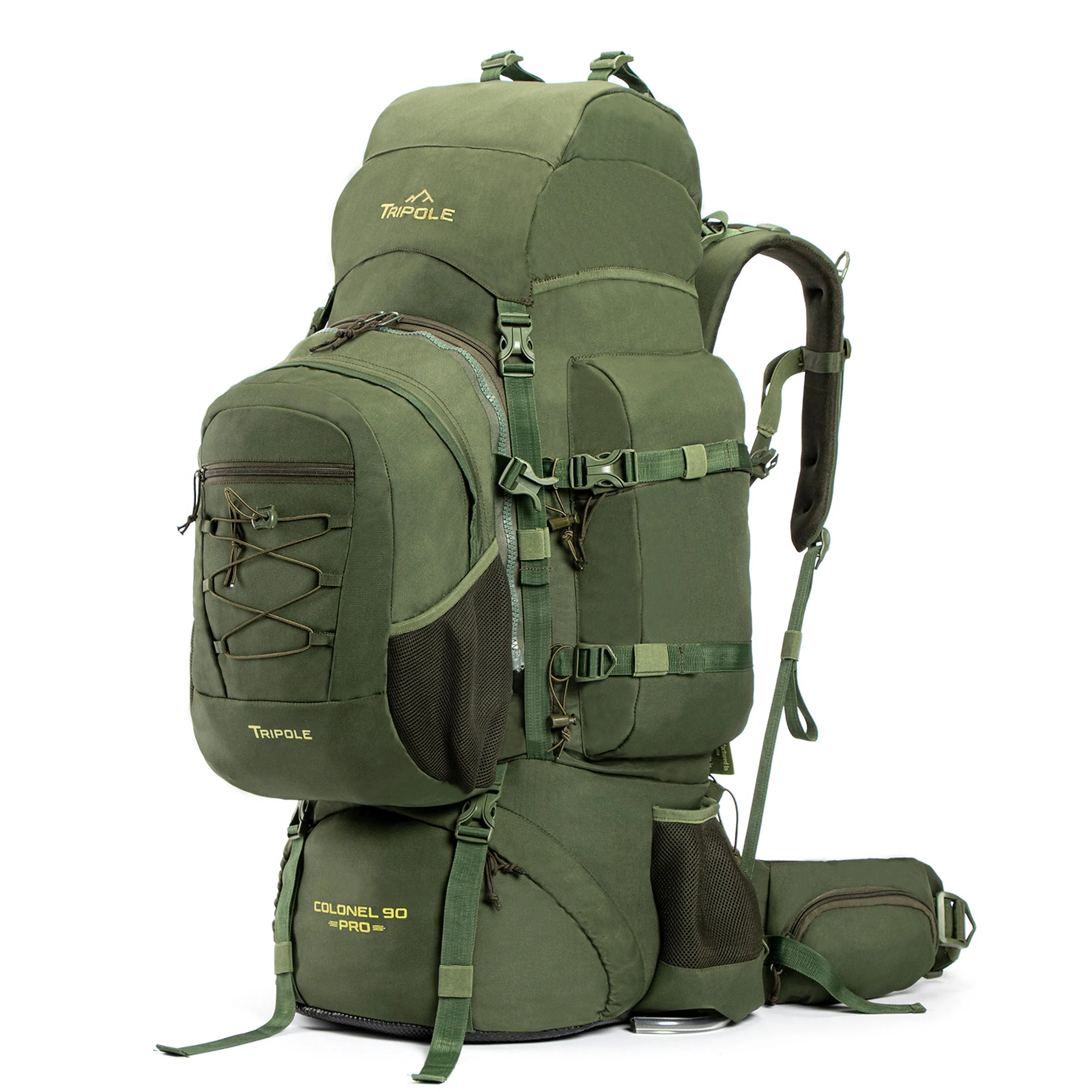 Tripole Colonel Pro Metal Frame Rucksack with Detachable Day Pack and Rain Cover for Trekking and Travelling | 5 Year Warranty (90 Ltr, Green)