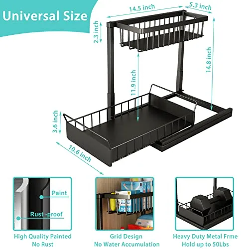 Under Sink Organizer 2 Packs，