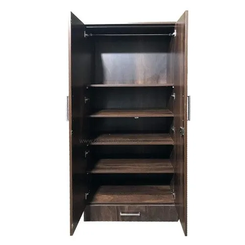 Walnut 2 Door Wardrobe with Mirror, 5 Shelves